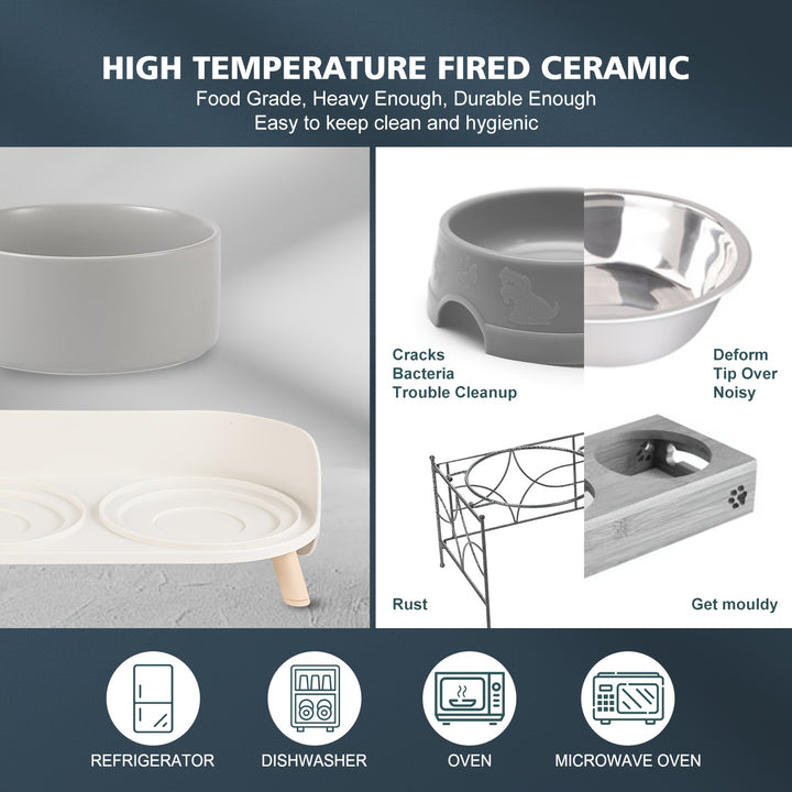 Modern Double Bowl Elevated Feeder - rarefrenchies 