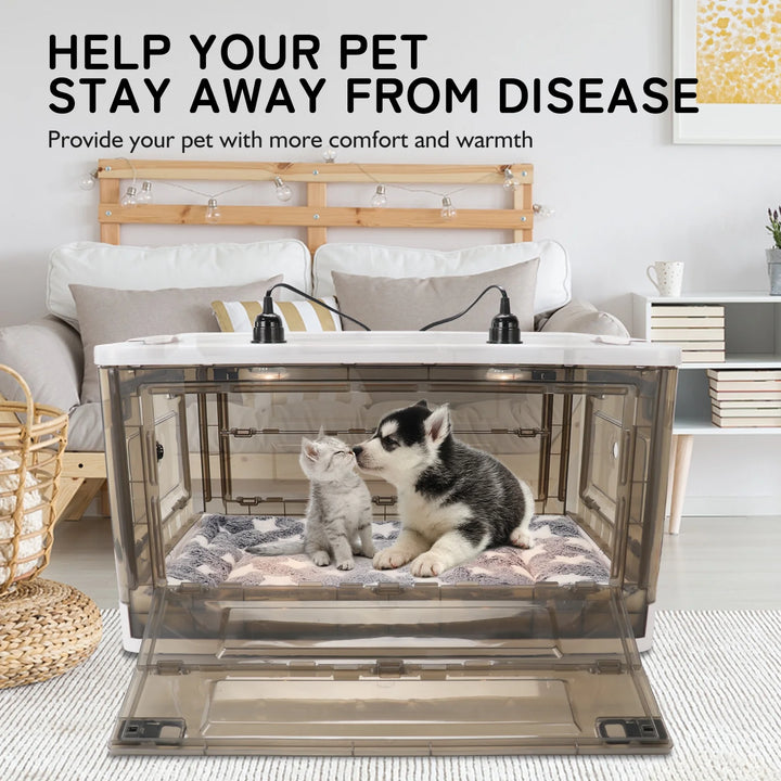 Large Incubator Puppy Bed with Heating & Electric Blanket, Transparent