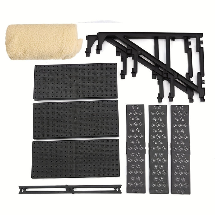3-Step Wool Felt Pet Stairs for Small Dogs & Cats - Portable Ramp with Non-Slip Removable Cover - rarefrenchies 